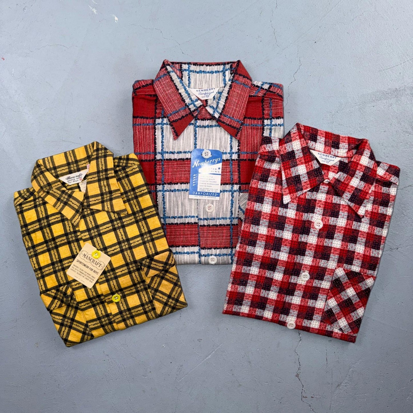 VTG 1950s NOS Plaid Flannel Boys Shirt Lot Newberry Rockabilly Size 10 RARE 50s