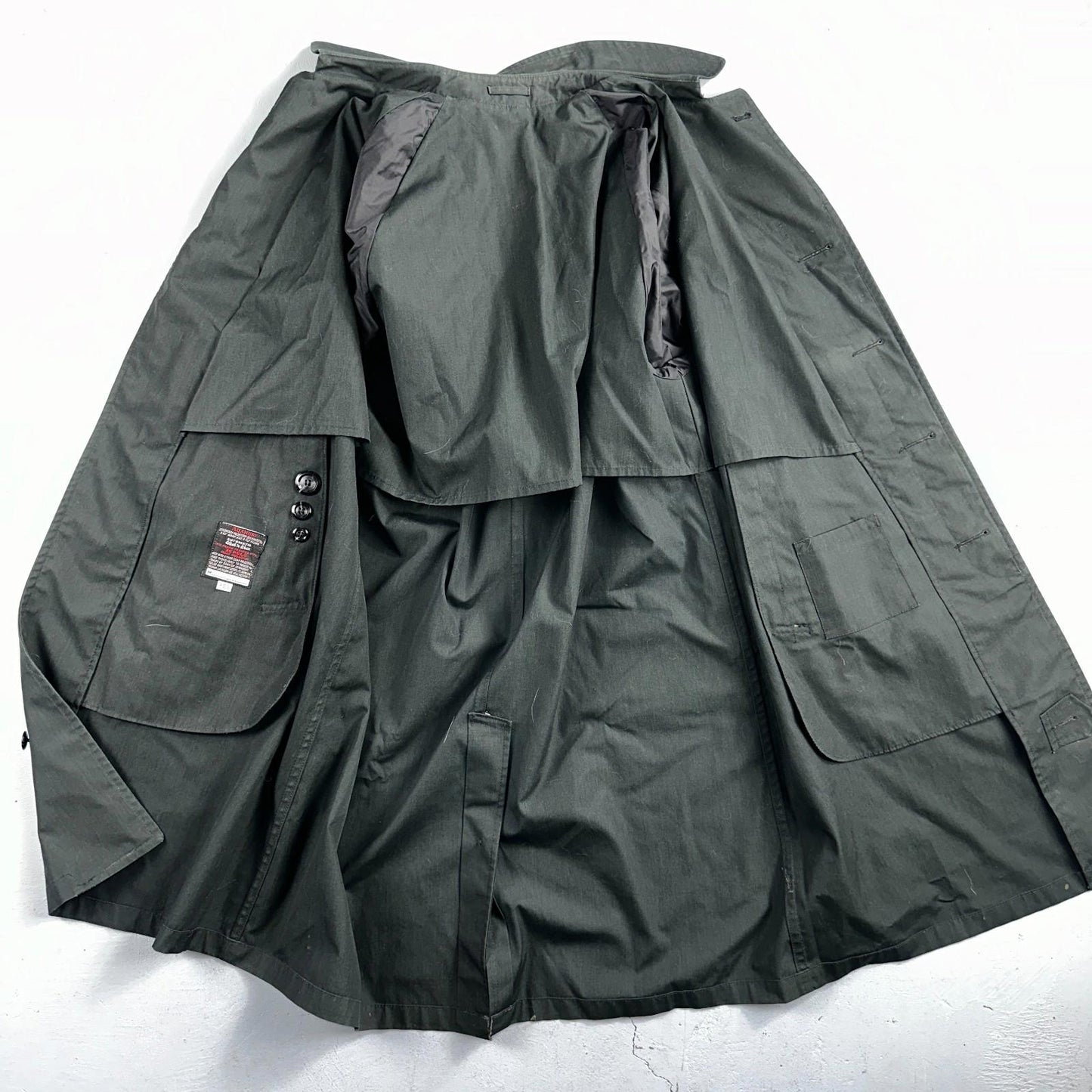 Aqaron Rain Trench Coat Mens 38 Short Green Long Sleeve Button Long Jacket