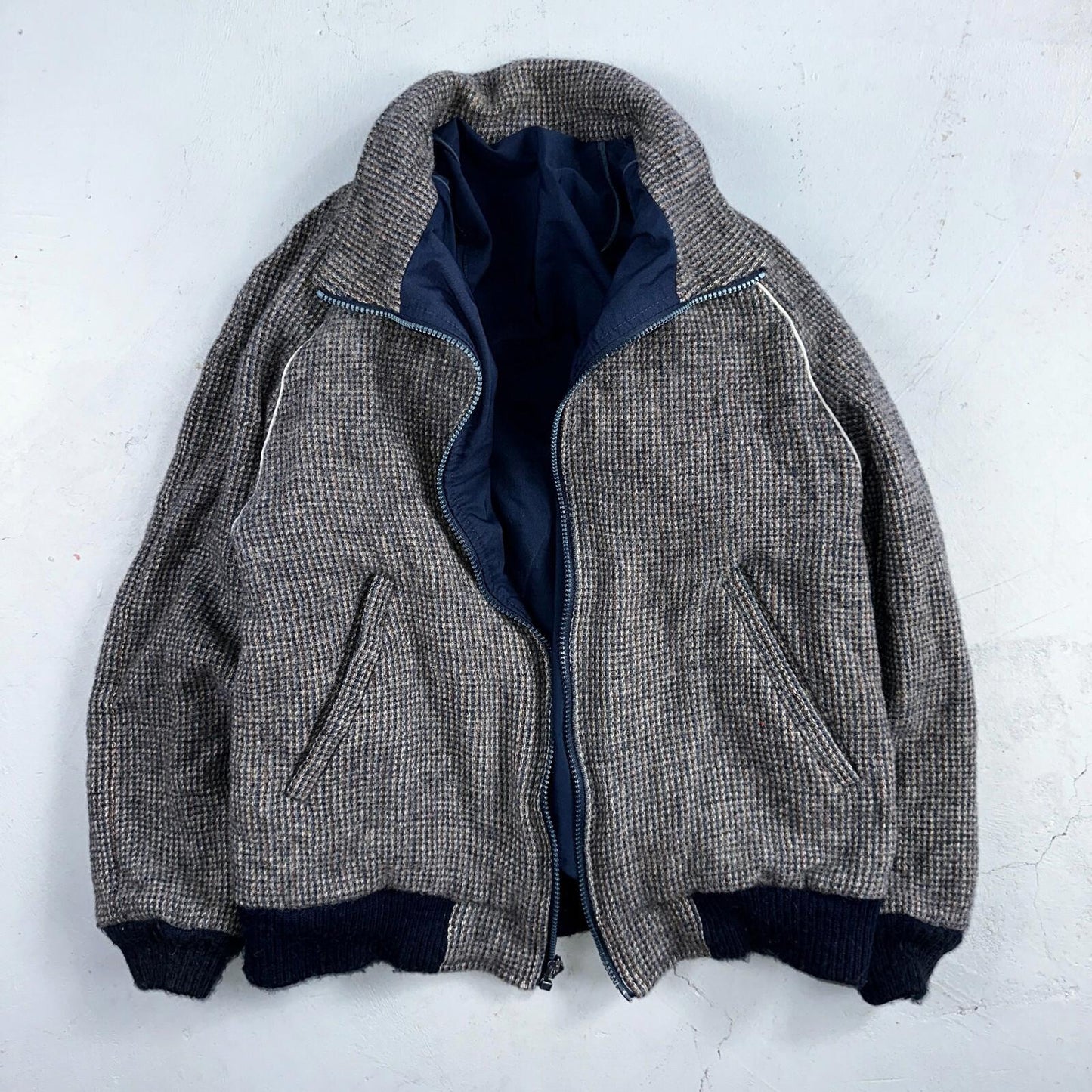 PENDLETON VTG USA Men’s Medium Blue Insulated Wool Bomber Jacket Broken Zipper