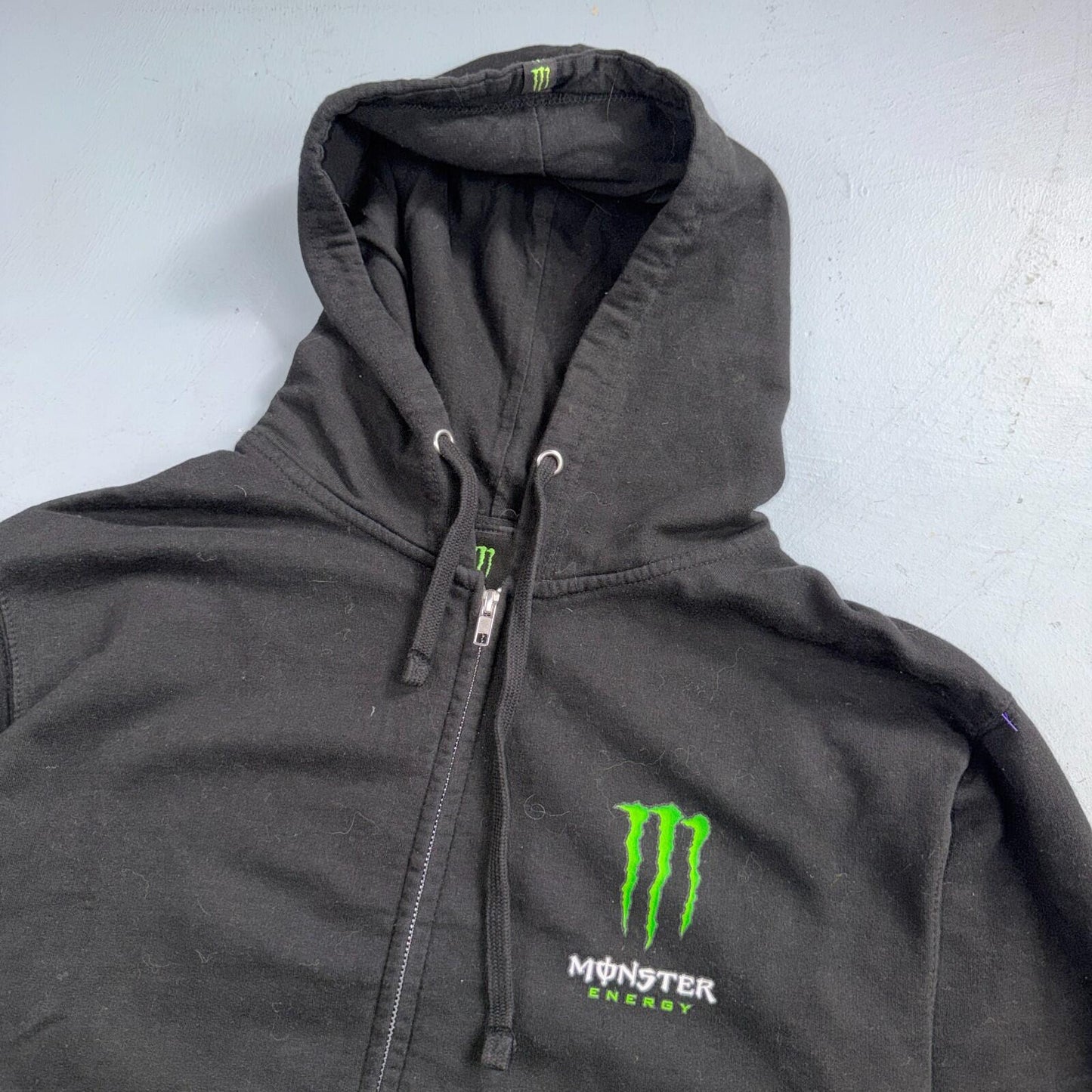 Vintage Y2K Monster Energy Zip Up Hoodie Sweatshirt Mens Medium Black Grunge