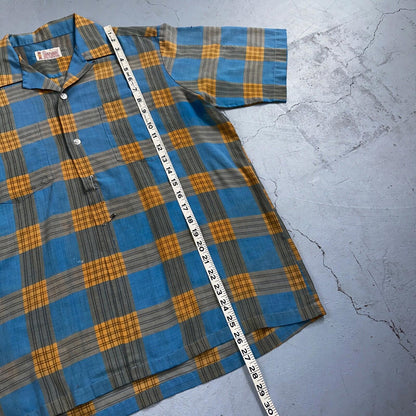 VTG 1960s Penneys Towncraft Blue Camp Loop Collar Shirt Rockabilly Button Plaid