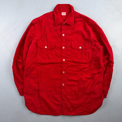 VTG 1940s Penneys Jacket Red Cotton Basic 40s 50s Flannel Shirt Rockabilly