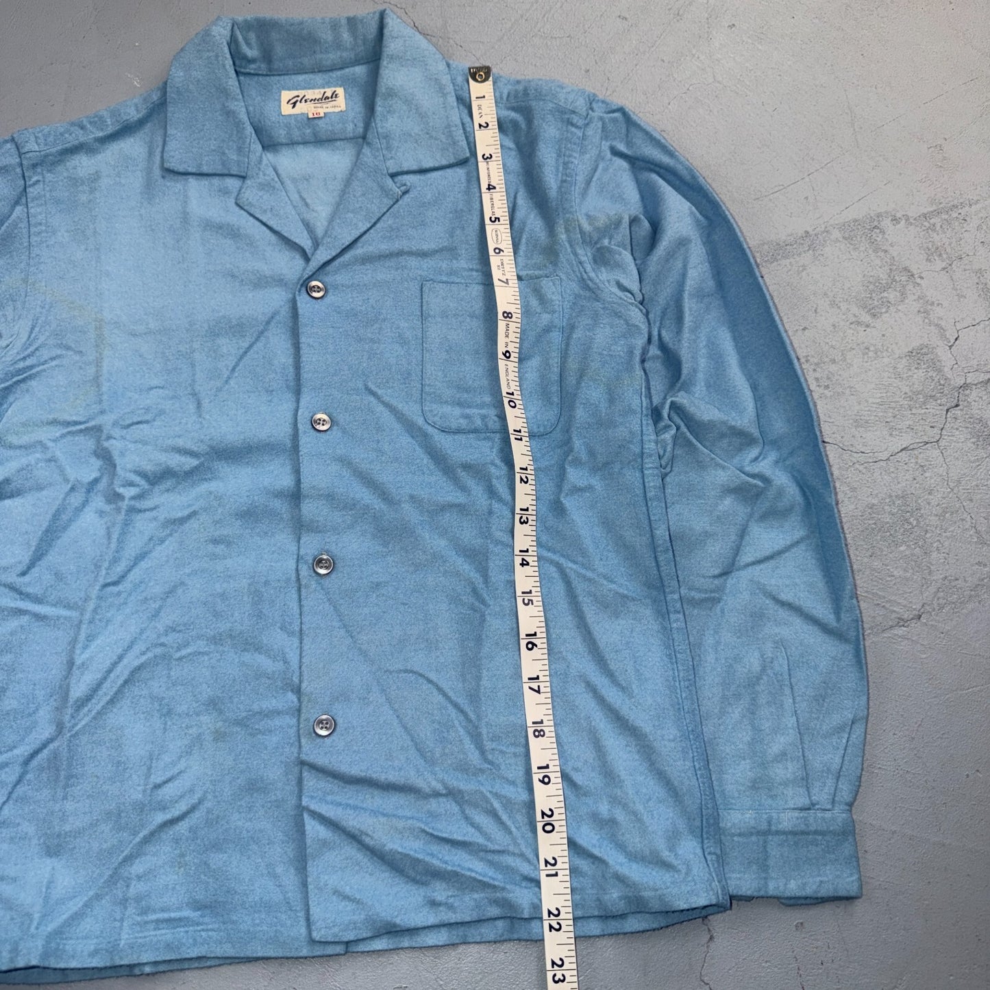 VTG 50s Glendale Loop Collar Shirt Sky Blue Cotton Flannel Rockabilly BOYS 16