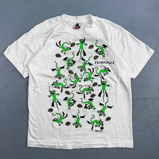 Hawaii Lizards Snorkling 90s VTG T Shirt FOTL Single Stitch Fish Gecko Cute