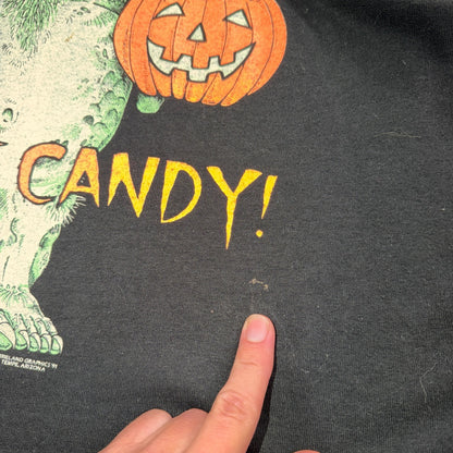 Give Me Candy Ogre Goblin Halloween VTG T Shirt Glow In Dark FOTL 90s Black