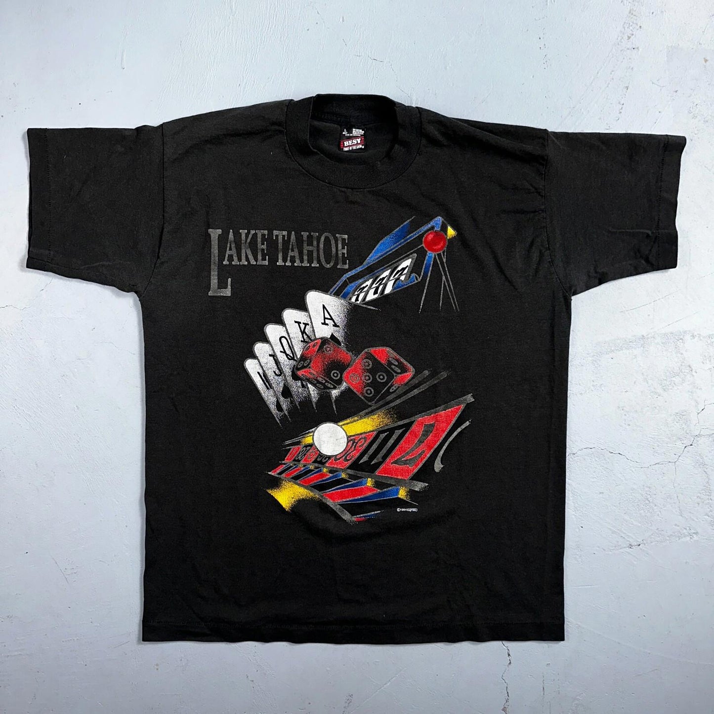 Lake Tahoe Casino Gambling VTG T Shirt Blackjack Cards Poker 1994 Faded 90s