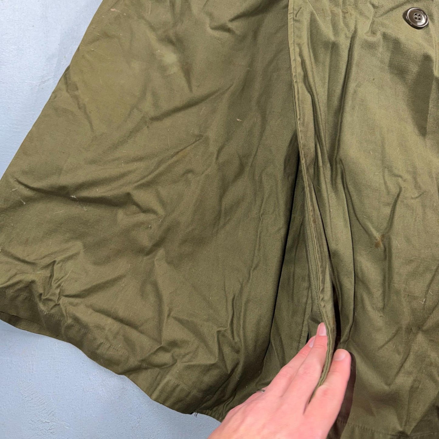 1950s Korean War US Military Wool Lined Overcoat Belted Trench Coat Small VTG