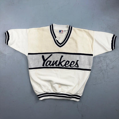 VTG NWT 90s New York Yankees Cliff Engle Knit White Baseball Sweater Mens XL USA