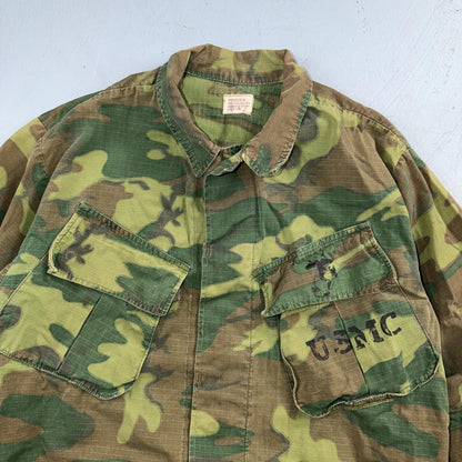 60s Vietnam Fatigue Rip Stop ERDL Jungle Camo USMC Jacket Slant Pocket 1960s