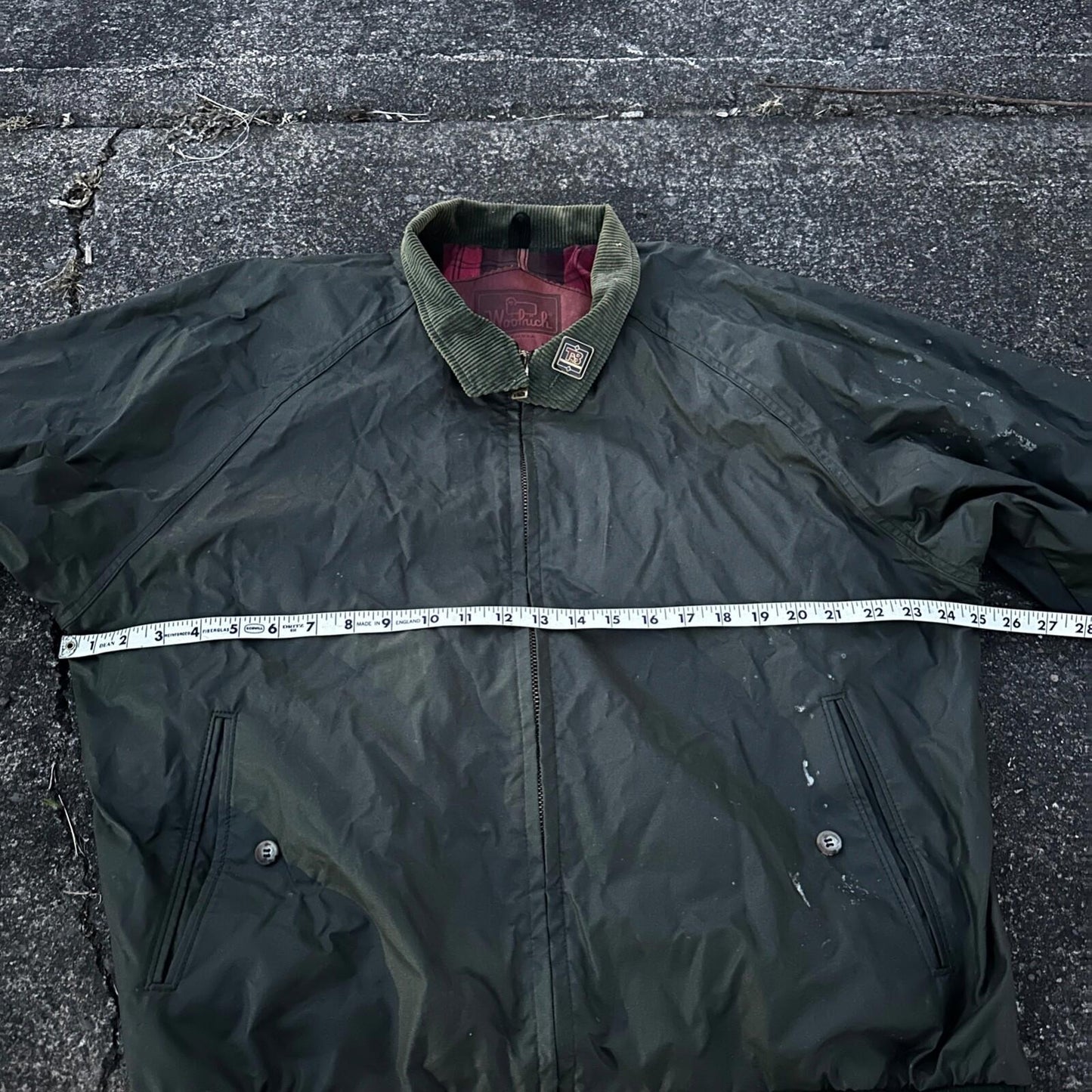 Vintage Woolrich Bomber Jacket Green USA Stained 90s Red Lining USED HEAVY
