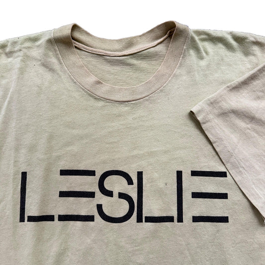 Leslie Rare 1980s Vintage T Shirt Green/Yellow Faded Single Stitch Rap Promo