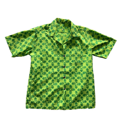 Vintage 50s Hawaiian Aloha Print Shirt Rockabilly Honolulu 60s Button Green