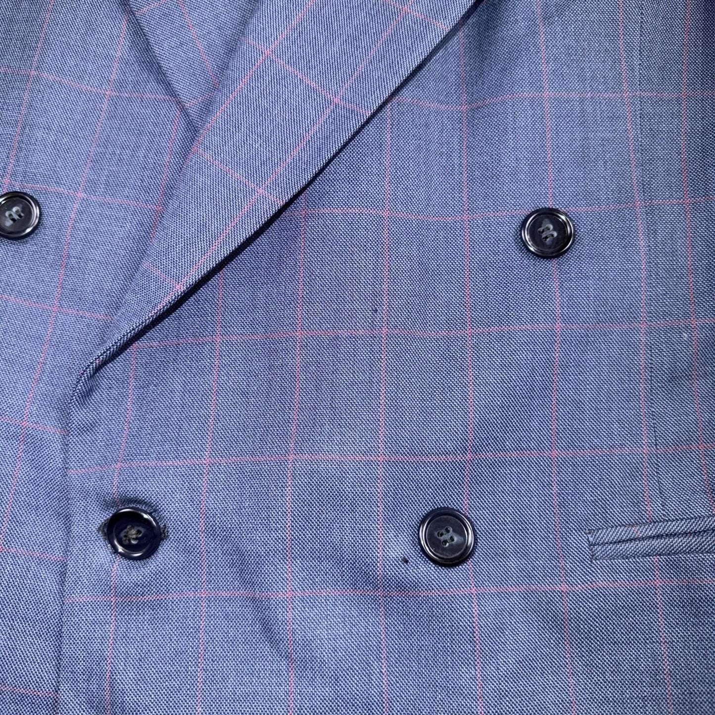 60s Pinstripe Blue Double Breasted Suit Jacket Wool 42 70s Navy Blue 1960s