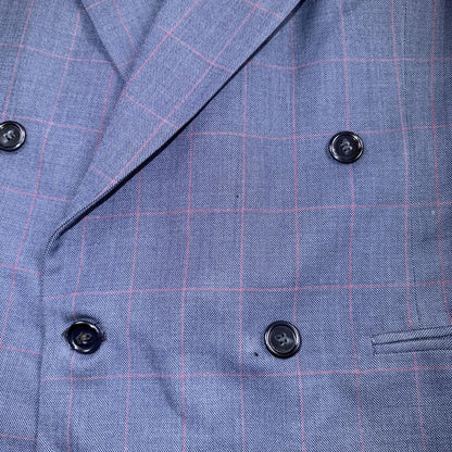 60s Pinstripe Blue Double Breasted Suit Jacket Wool 42 70s Navy Blue 1960s