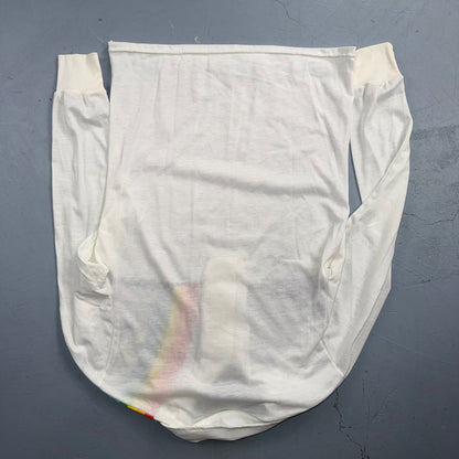 VTG 70s Wave Rainbow Landscape Long Sleeve Collared Polo Shirt Hawaii Aloha 80s