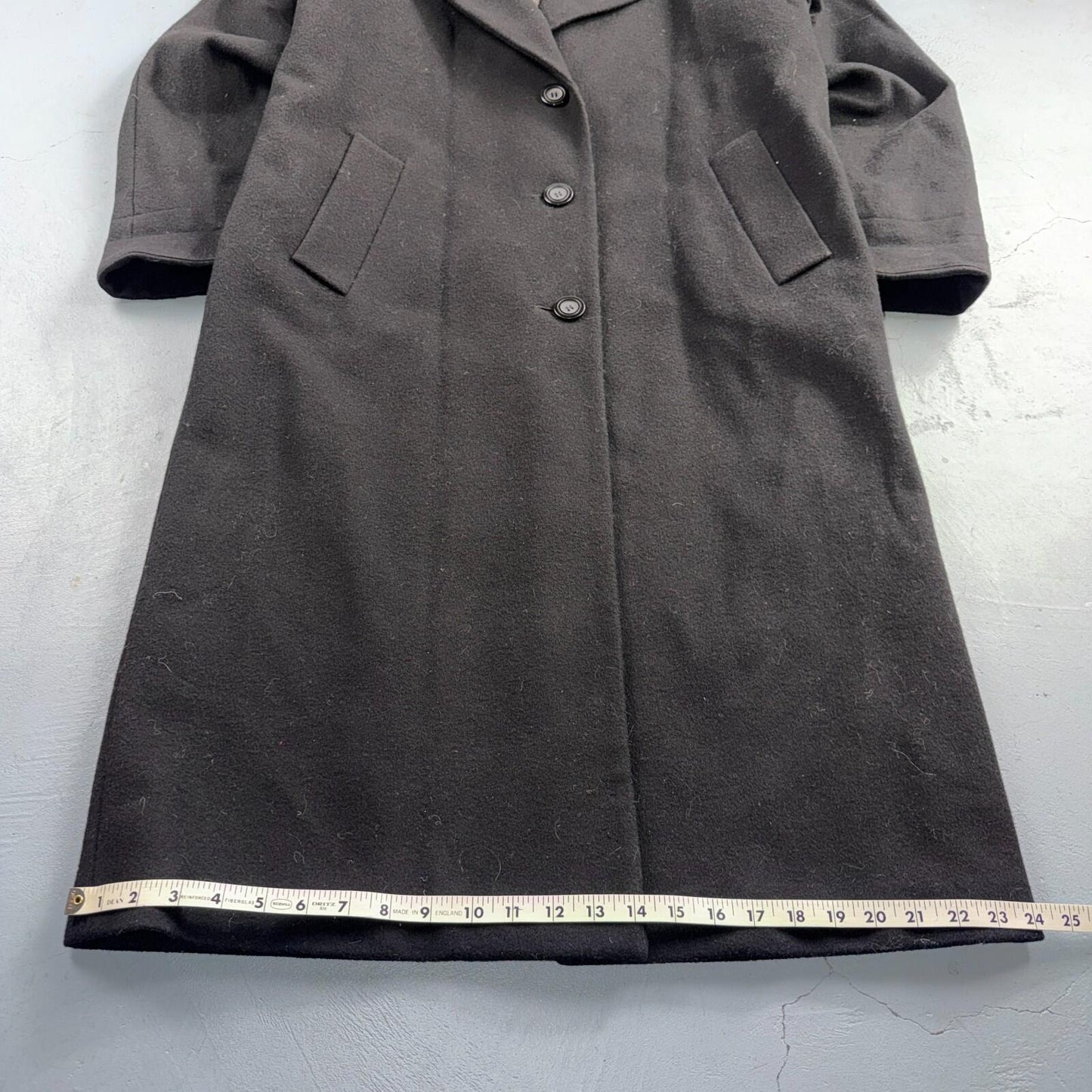 Out Brook Women's Size 12 Black Button Up Coat Wool Long Classy VTG 80s 90s