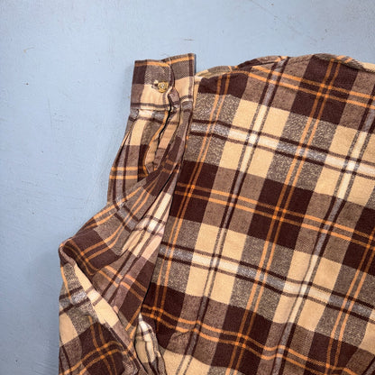VTG 70s Big Mac Penneys Plaid Flannel Shirt Brown Tan Cotton Tall M USA Made