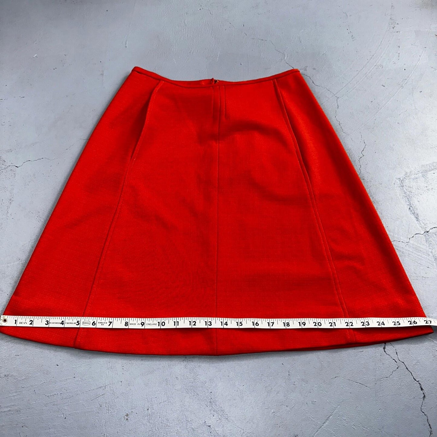 Orange Red Original Vintage Poly Pleated Skirt Rockabilly 1960s 70s 60s Simple