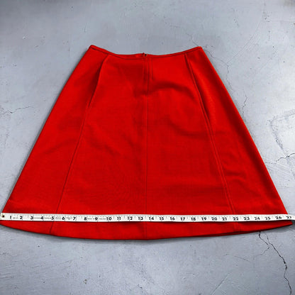 Orange Red Original Vintage Poly Pleated Skirt Rockabilly 1960s 70s 60s Simple