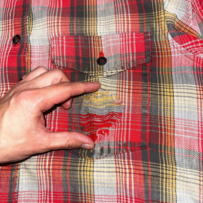 VTG Big Mac JC Penneys Thick 100% Cotton Flannel Work Shirt M 70s Plaid Thrashed
