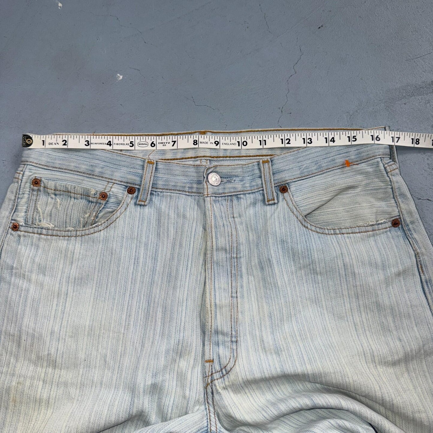 Levis 501 Vintage Y2K 90s XX Straight Leg Jeans Blue Light Wash Stripe Act 33x29