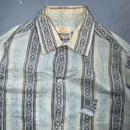 Vintage 60s Van Heusen Checker Button Up Shirt Made In USA Small Rockabilly Blue