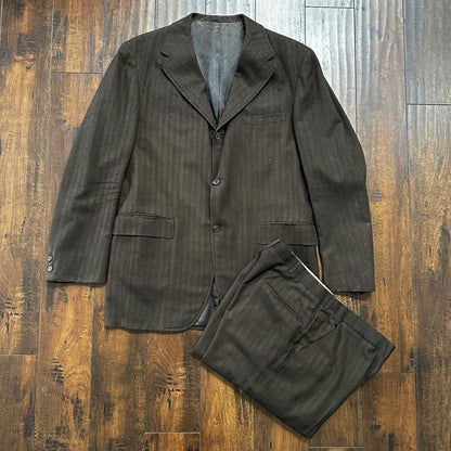 1960s 1970s Brown Striped Sport Jacket VTG Mens Suit 44 33x32 Rockabilly Wool