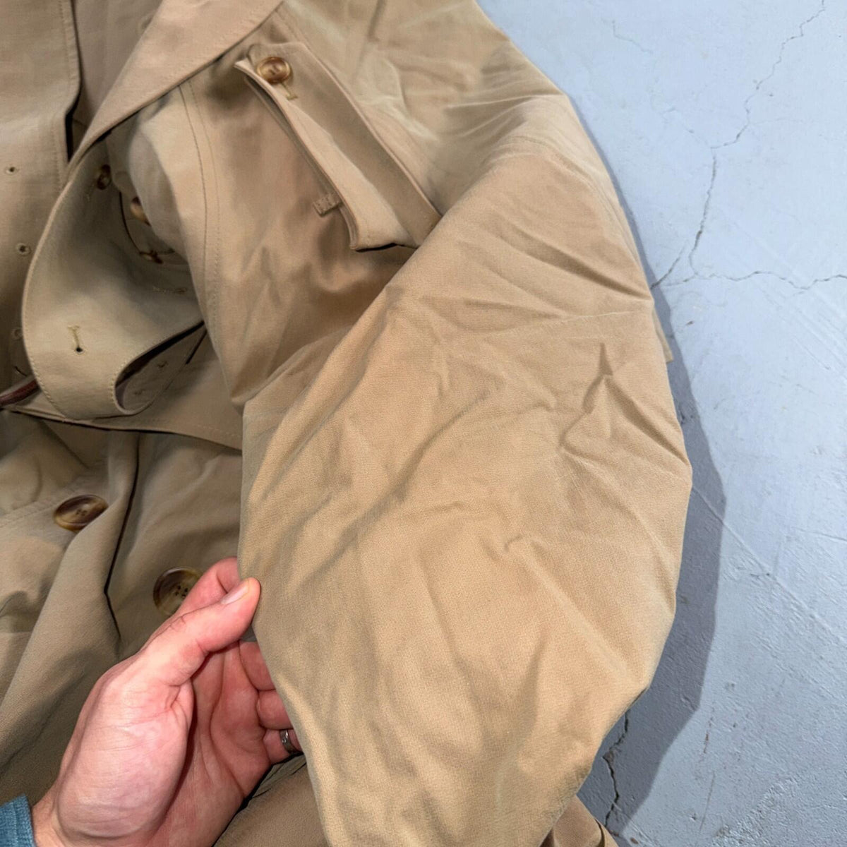 Paul Stuart Double Breasted Men’s Lined Trench Coat Sz 42 Beige Classic Jacket