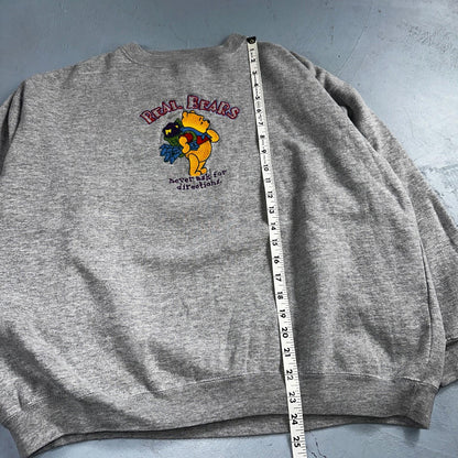 Pooh VTG Real Bears Never Ask Crew Neck Sweatshirt XL Embroidered Grey 90s