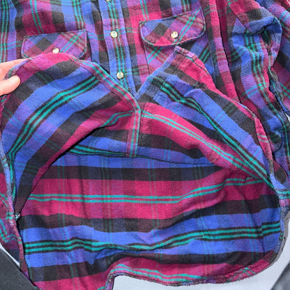 VTG Five Brother Shirt Mens XL Shadow Plaid Flannel USA Red 1980s 80s Blue Red