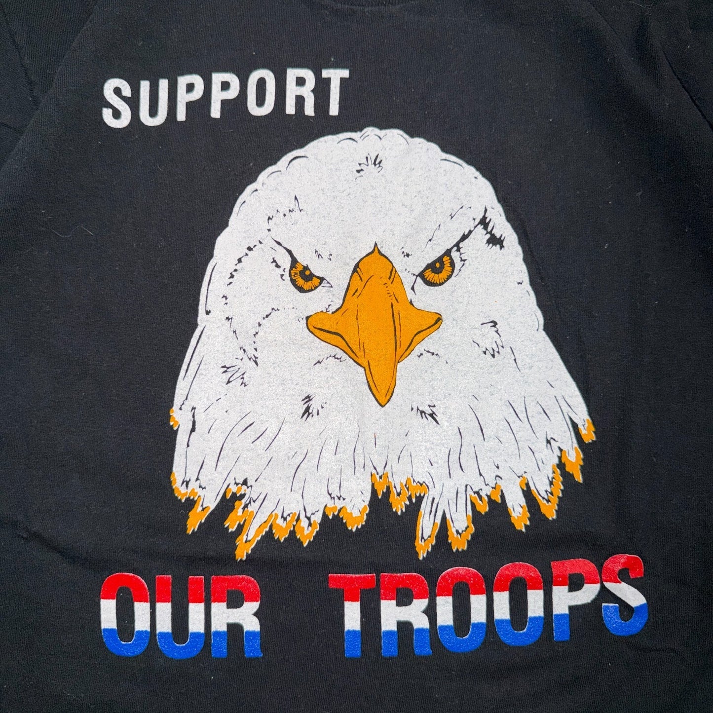 VTG 90s Support Our Troops Bald Eagle Patriotic USA Military Americana Graphic T