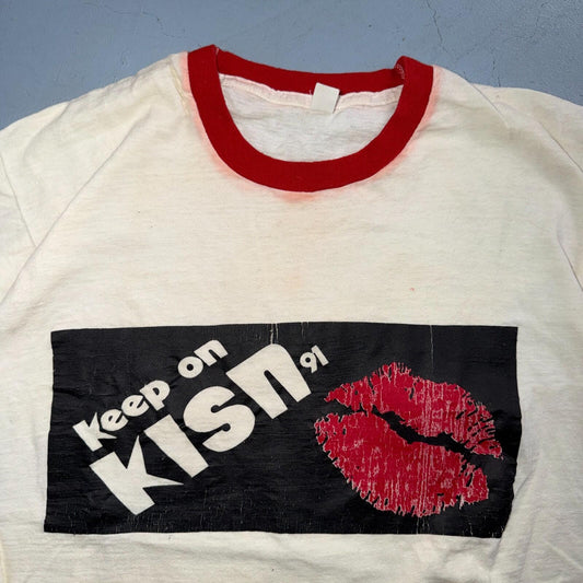Keep On Kissing FM 91 VTG T Shirt 1991 90s Ringer XL USA Kisn Portland Oregon
