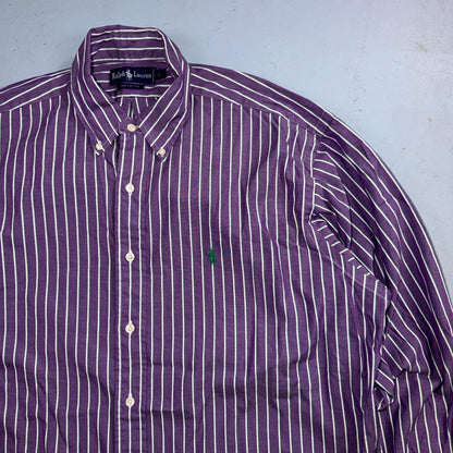 Polo Ralph Lauren VTG Shirt Mens Small Purple Poplin Cotton Striped Preppy
