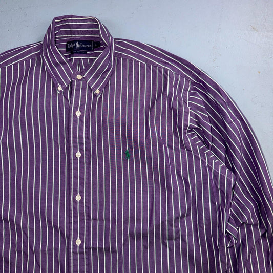 Polo Ralph Lauren VTG Shirt Mens Small Purple Poplin Cotton Striped Preppy