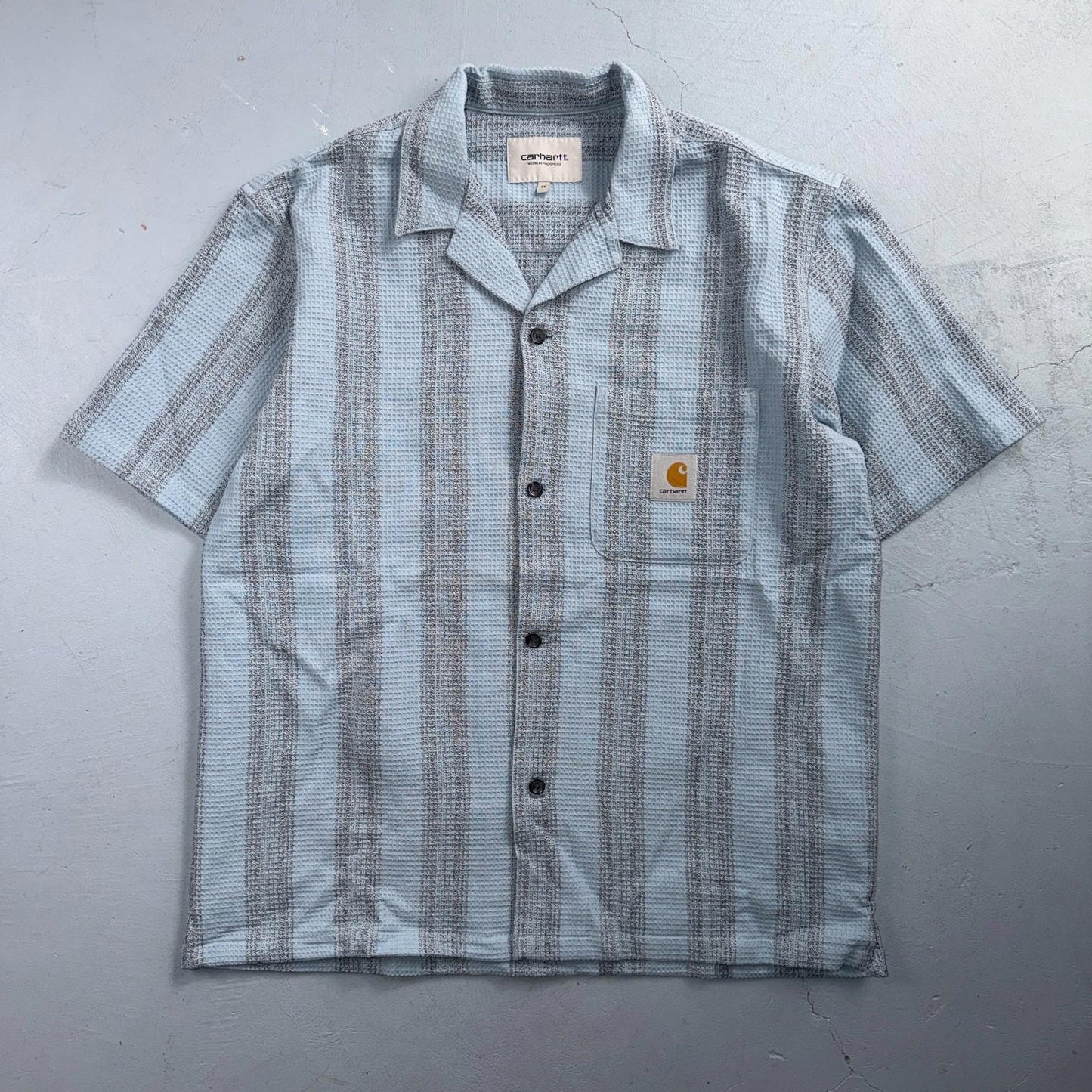 Carhartt Blue Striped Hinterland Foliage Iconic Mens M Camp Shirt VTG Style