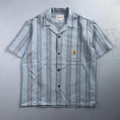 Carhartt Blue Striped Hinterland Foliage Iconic Mens M Camp Shirt VTG Style