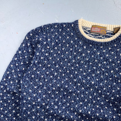 VTG 90s Authentic Nordic Birdseye Knit Sweater Blue White Wool Blend Norway L