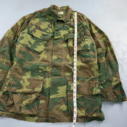 60s Vietnam Fatigue Rip Stop ERDL Jungle Camo USMC Jacket Slant Pocket 1960s