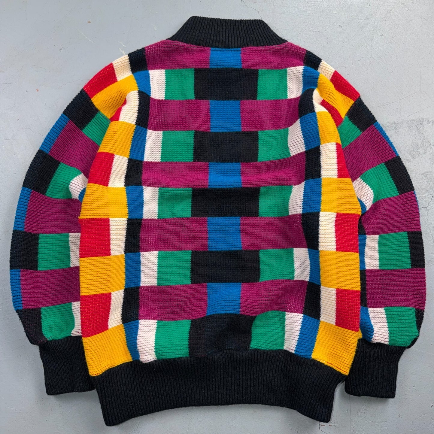 VTG Flyer Sportswear Color Block Knit Sweater Geometric Mock Neck Made USA