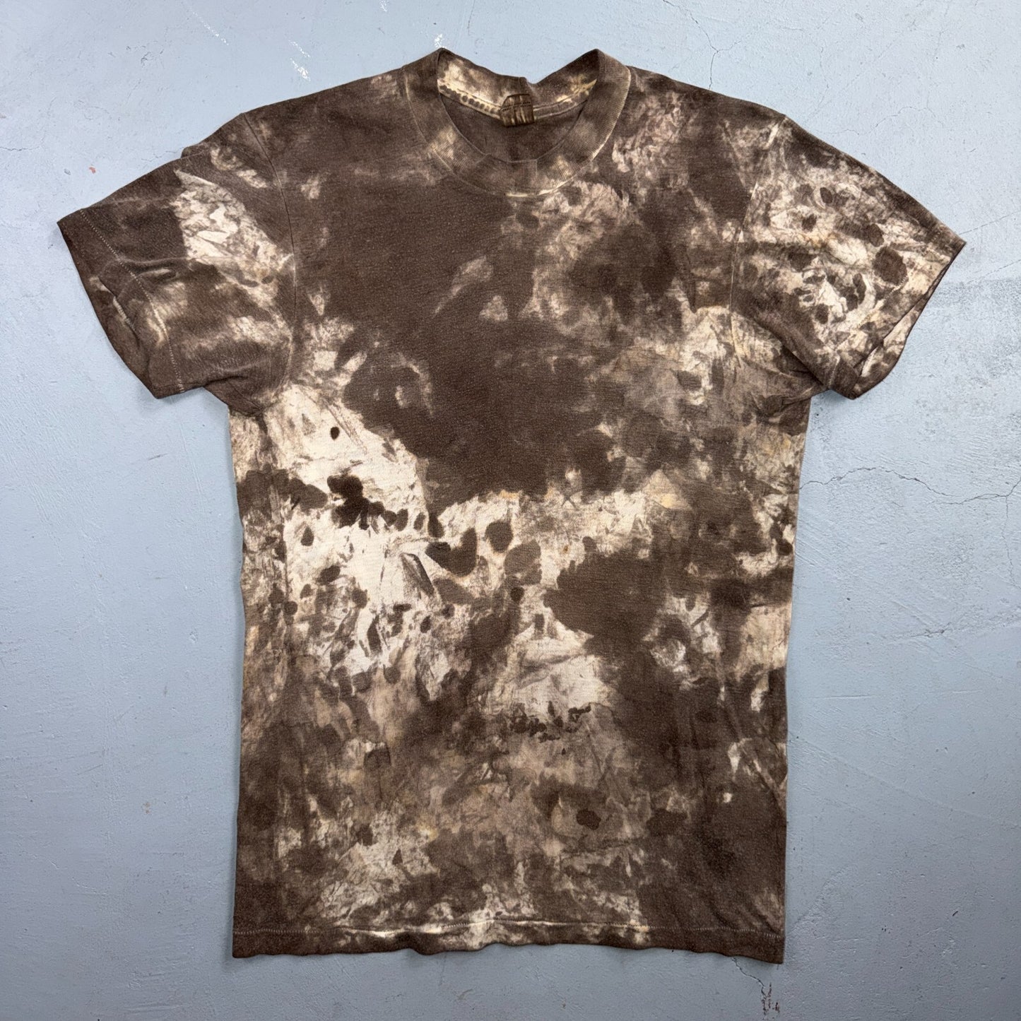 VTG 70s Brown Bleach Tie Dye T Shirt Grunge Distressed All Over Print Rockabilly