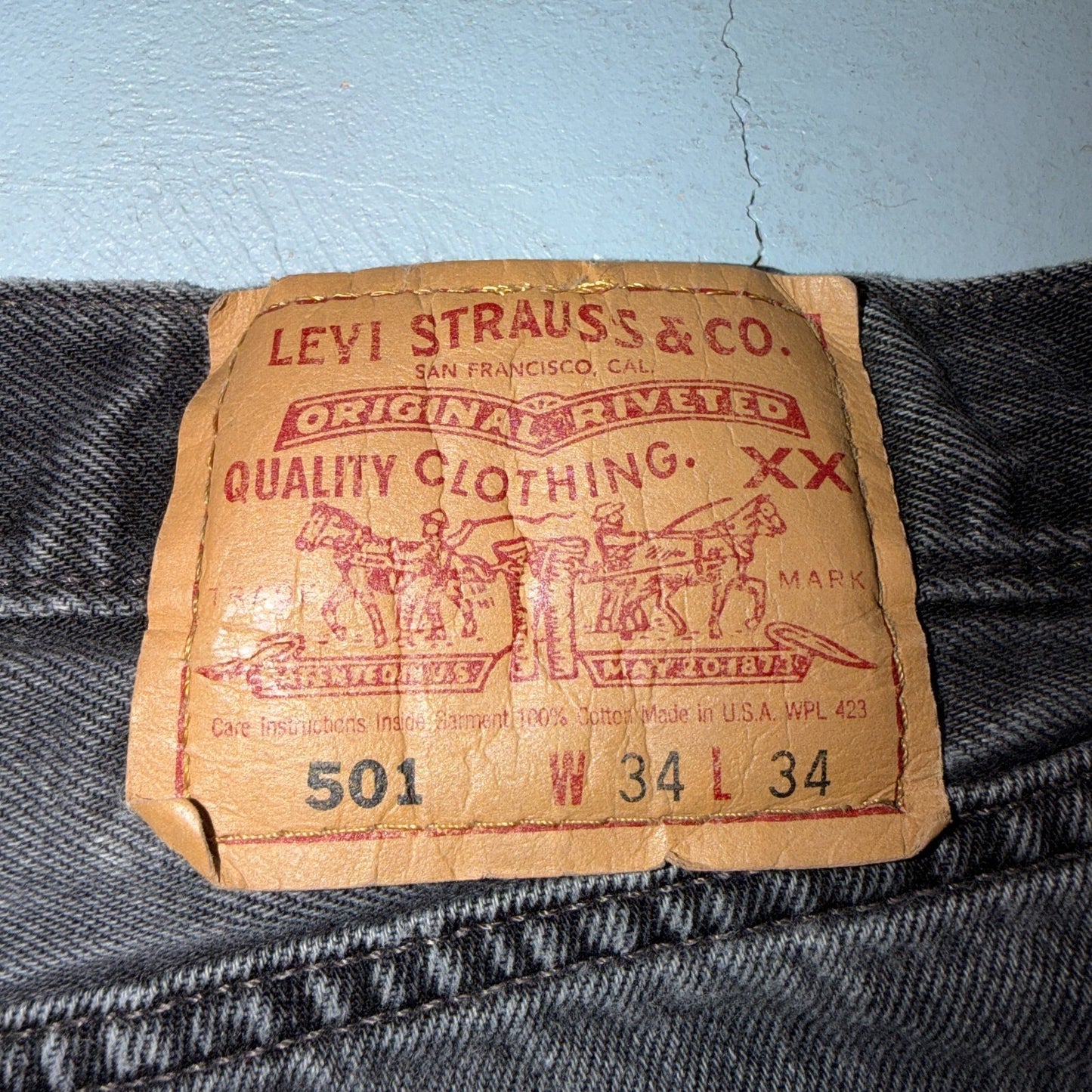 Levis 501 Vintage 90s USA XX Straight Leg Jeans Black Light Wash 34x34 Act 31x27