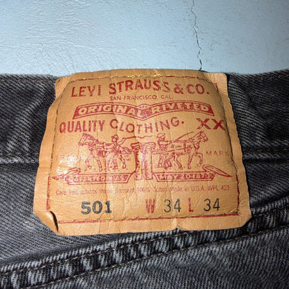 Levis 501 Vintage 90s USA XX Straight Leg Jeans Black Light Wash 34x34 Act 31x27
