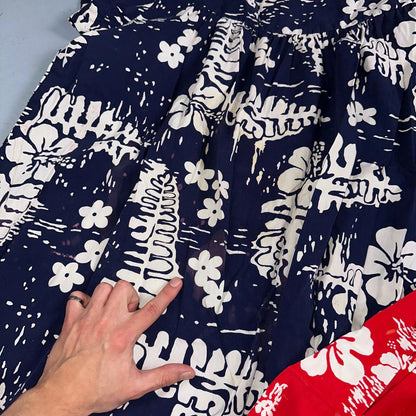 Vintage 60's Ui-Maikai Barkcloth Red and Blue Hawaiian Dress Lot Needs Repairs