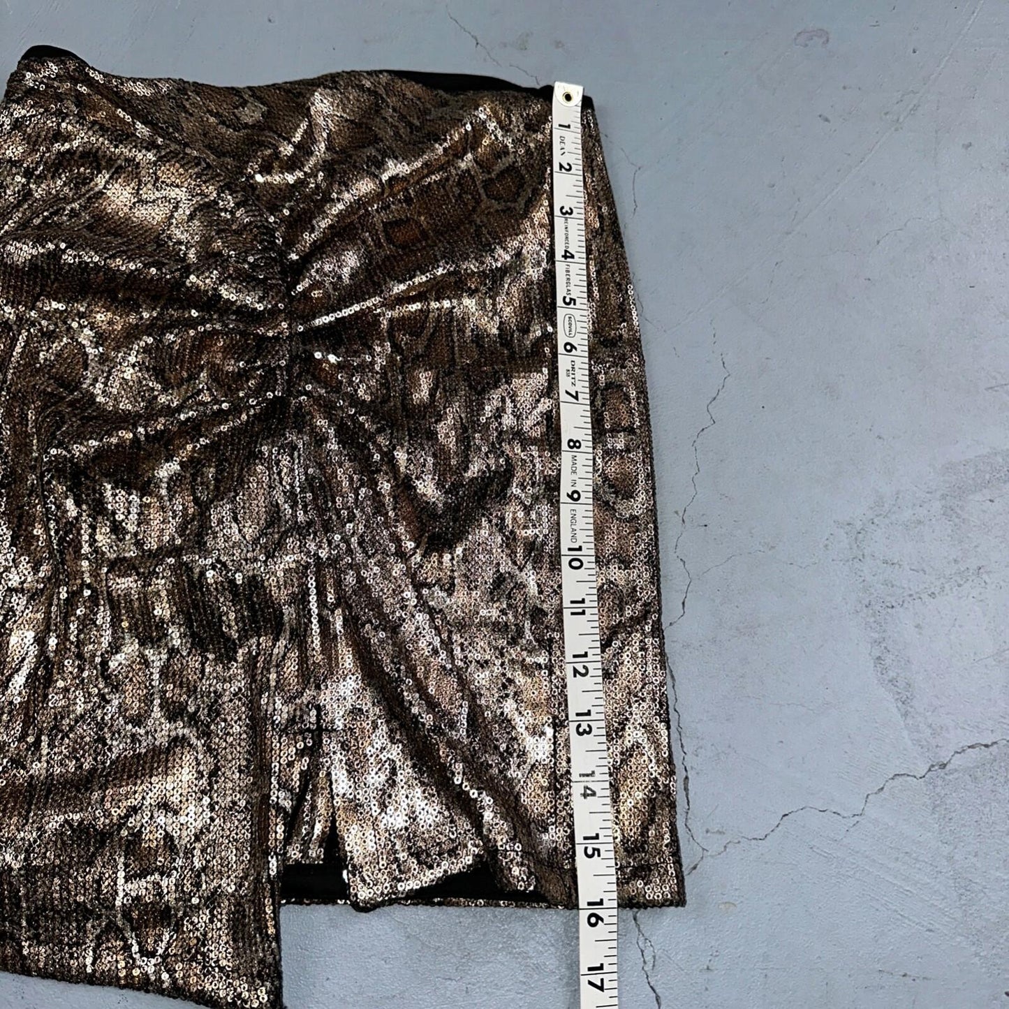 Zara Woman Metallic Gold Snake Print Sequined Ruched Mini Skirt Sz XS Short