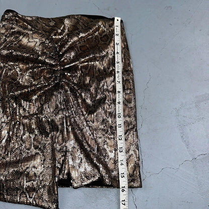 Zara Woman Metallic Gold Snake Print Sequined Ruched Mini Skirt Sz XS Short