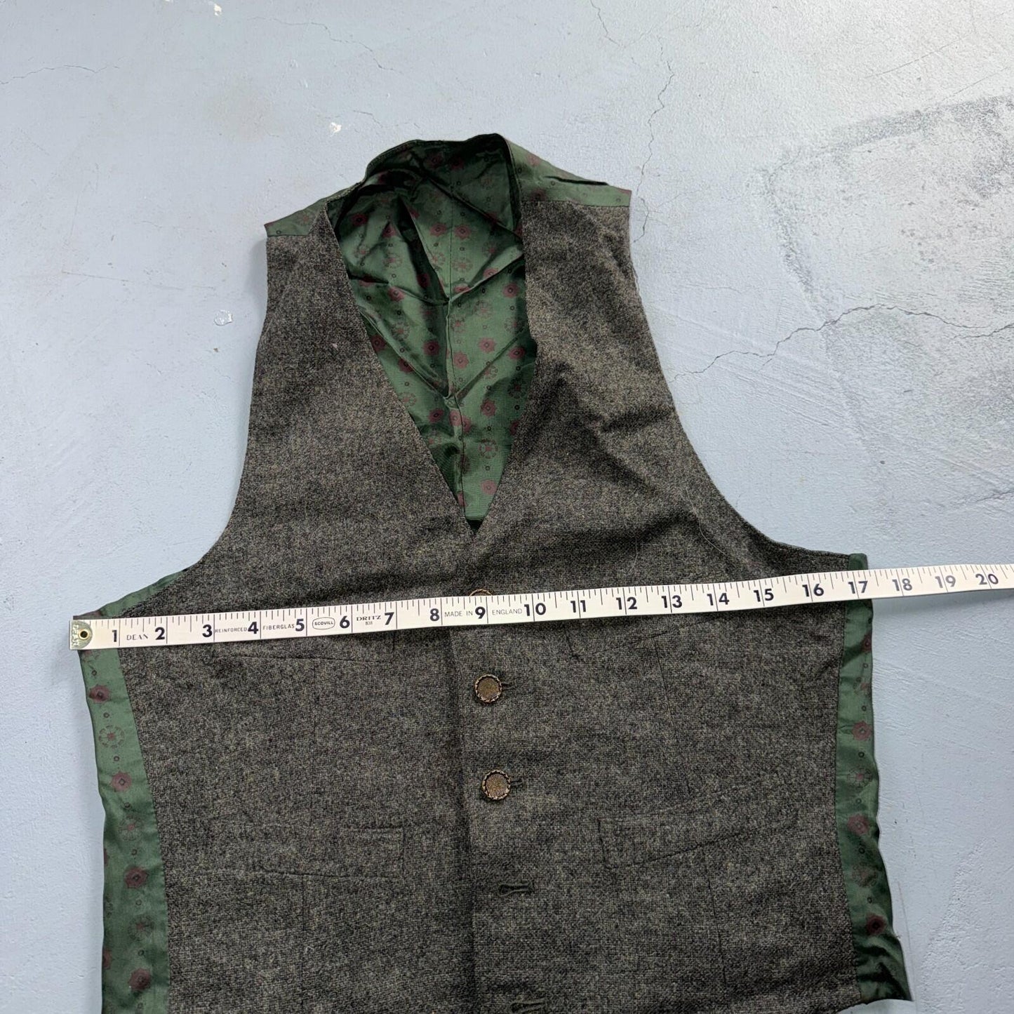 VTG Vest Mens Gray Green Waistcoat Size S 1940s 1950s Double Sided Rare Suit