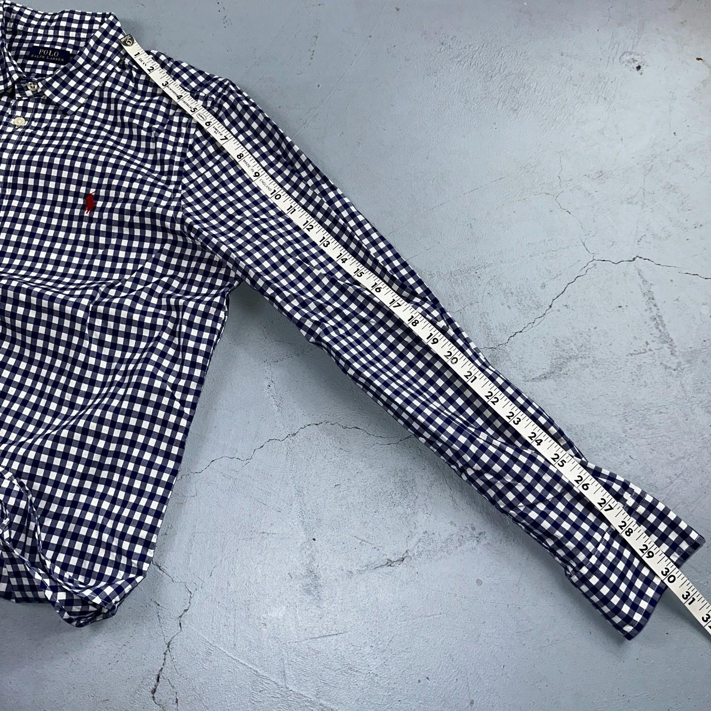 Ralph Lauren Boys XL Blue Gingham Check Long Sleeve Shirt 100% Cotton Polo