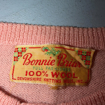 VTG 1940s 1950s Wool Cardigan Sweater Rockabilly Womens Knit Pink Bonnie Brian