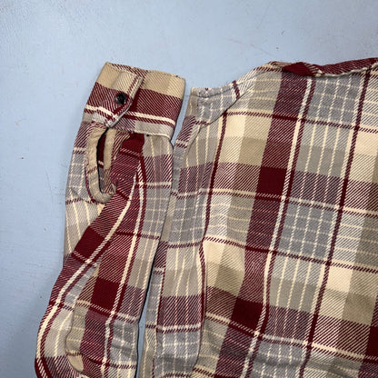 VTG 70s Burgundy Gray Plaid Heavy Flannel Button Shirt Workwear Mens Penneys