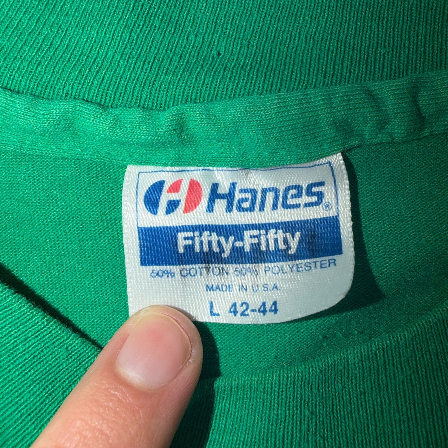 Heir 1980s VTG T Shirt Green Graphic Music Band Text Single Stitch 80s Hanes